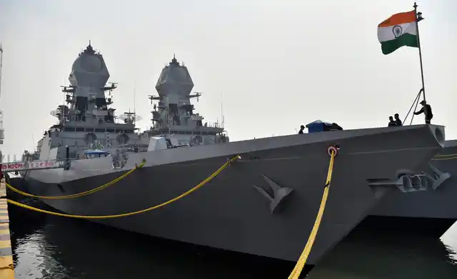 INS Kochi docked at Mumbai harbour ahead of the Navy day celebrations, in Mumbai, on 3 December 2018. 