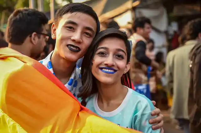 Protesters pose for the camera at the Kolkata Rainbow Pride Walk 2018