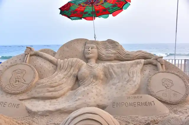 A women’s empowerment themed sand sculpture.