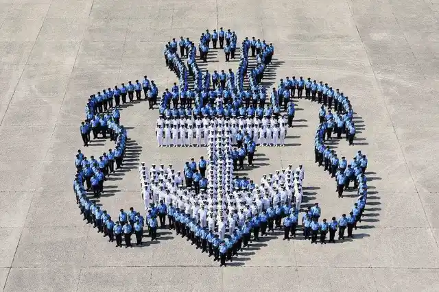 The Indian Navy assembles into a formation resembling a ship. 