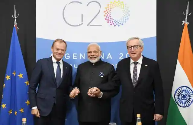 Prime Minister Narendra Modi meets the Jean-Claude Juncker and Donald Tusk, in Buenos Aires.