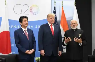 Buenos Aires: Prime Minister Narendra Modi, the President of United States of America Donald Trump and the Prime Minister of Japan Shinzo Abe hold first ever trilateral meeting, on the sidelines of the G-20 Summit, in Buenos Aires, Argentina on Nov 30, 2018. (Photo: IANS/PIB)