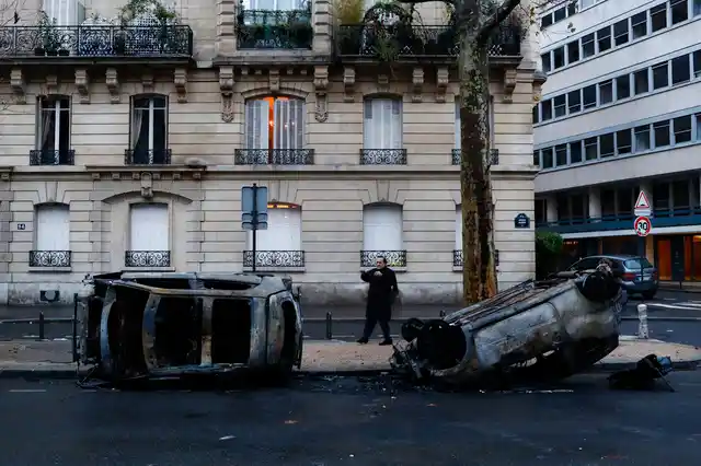 The scene in Paris contrasted sharply with protests elsewhere in France that were mostly peaceful.