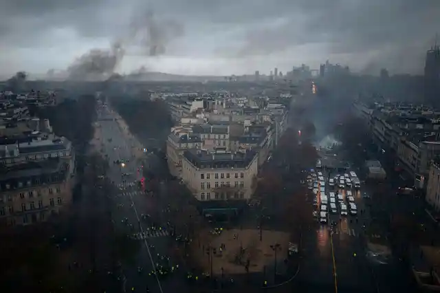 Fires were started at six buildings and more than 130 makeshift barricades and 112 vehicles were torched.