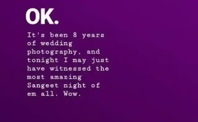 The wedding videographer Radik took to social media to describe the magnificence of the Sangeet ceremony. 