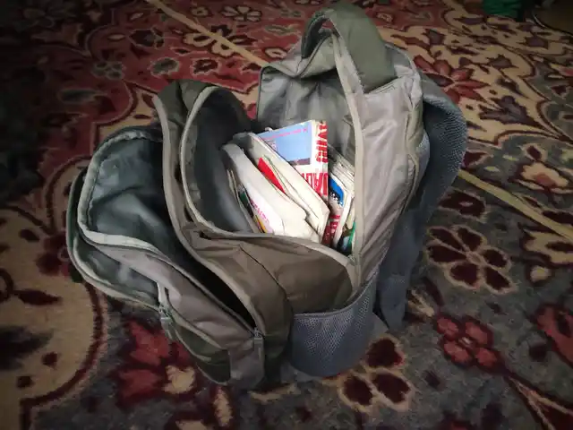 Andleeb’s school bag. 