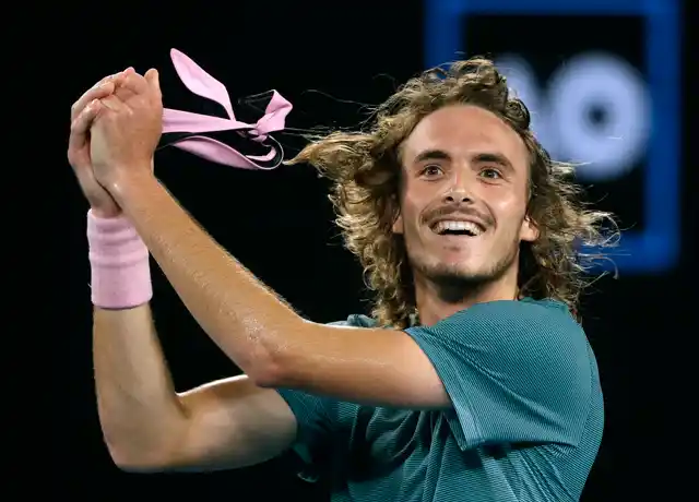 Greece’s Stefanos Tsitsipas celebrates after defeating Switzerland’s Roger Federer in their fourth round match at the Australian Open. 