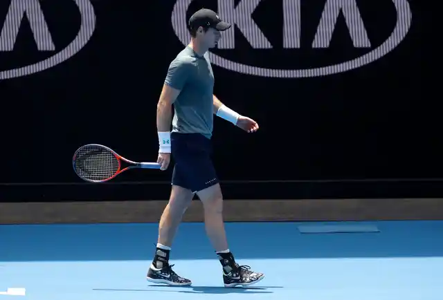 Andy Murray cuts a pensive picture while practicing in Melbourne ahead of the 2019 Australian Open.
