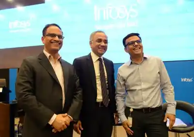 Bengaluru: Infosys COO U.B. Pravin Rao, CEO Salil Parekh and CFO Jayesh Sanghrajka during a press conference to announce the financial results for the third quarter of fiscal 2018-19, in Bengaluru on Jan 11, 2019. (Photo: IANS)