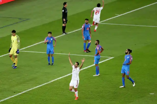 The teams cut contrasting figures after UAE find the net for the second time in their AFC Asian Cup Group A tie against India.