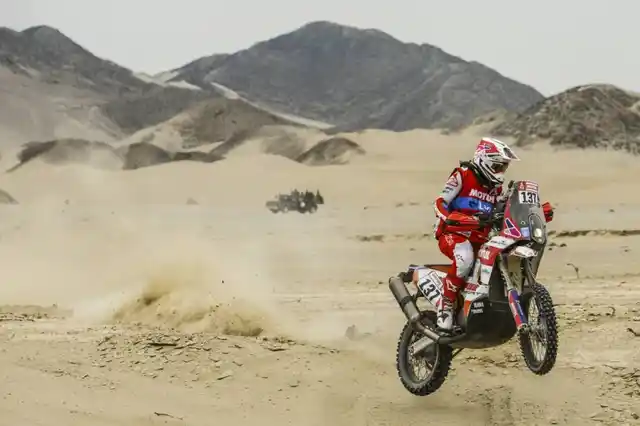 A biker goes airborne.