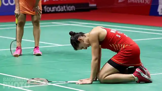 After a medical time out, Marin tried to continue but eventually collapsed to the ground crying.