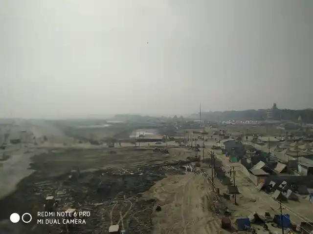 Aerial view of the mela area in preparation.