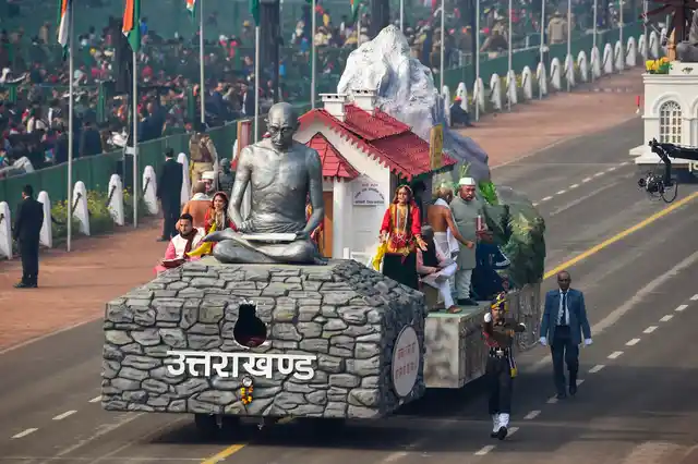 The Uttarakhand tableau on display at Rajpath during the full dress rehearsal for the 70th Republic Day Parade, in New Delhi.