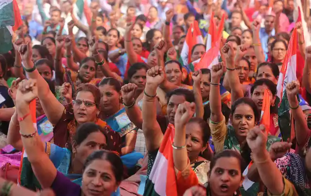 Trade union members raise slogans on the first day of a two-day general strike called by various trade unions in Mumbai, India.