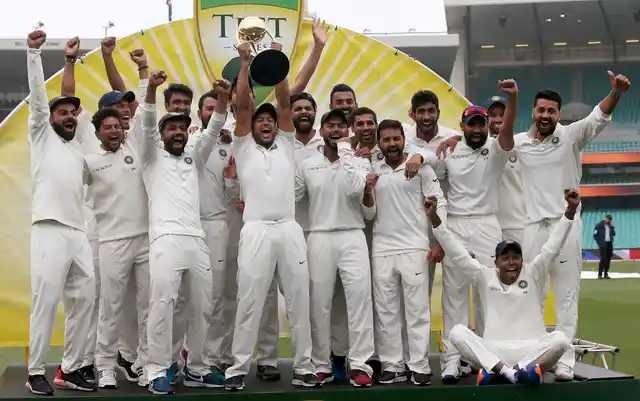 India hold aloft the Border-Gavaskar Trophy after becoming the first Asian team to win a Test series in Australia.