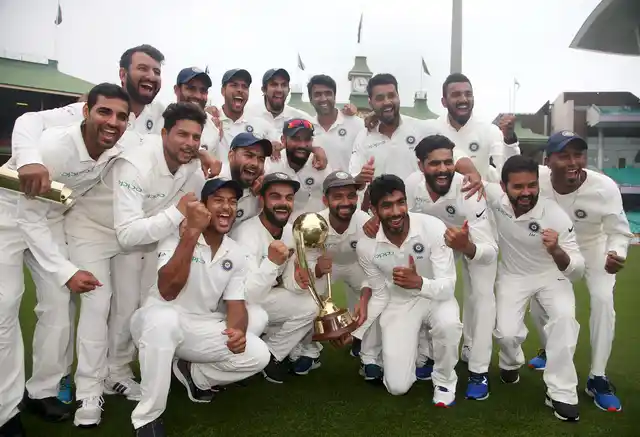 Virat Kohli’s Team India celebrate their series win over Australia at the SCG.
