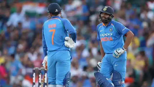 India’s Rohit Sharma (right) and M S Dhoni during the 1st ODI vs Australia in Sydney, on Saturday, Jan 12, 2019.