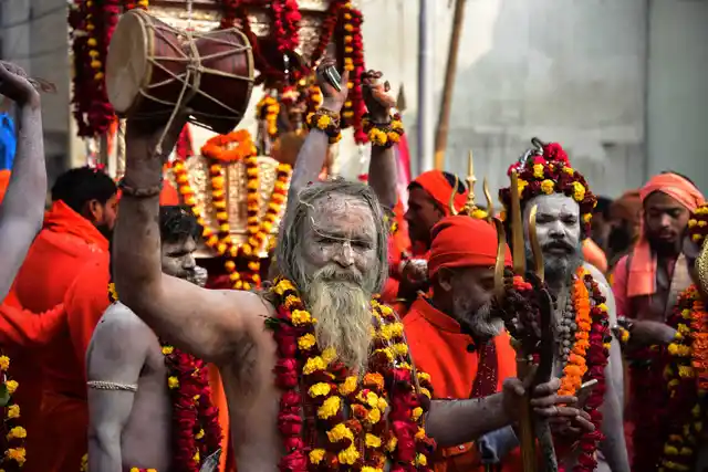 Sadhus of Shri Panchayti Niranjani Akhada during the Peshwai procession for Kumbh Mela 2019 in Allahabad (Prayagraj), on Wednesday, 2 January 2019.
