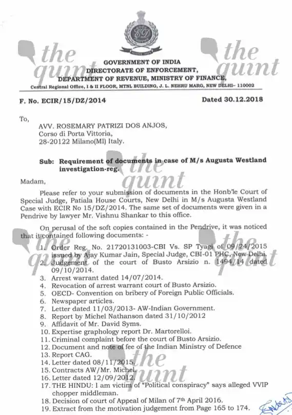 The 3-page letter was written by ED on 12 December 2018 to Michel’s lawyer seeking Michel’s bank statements. 
