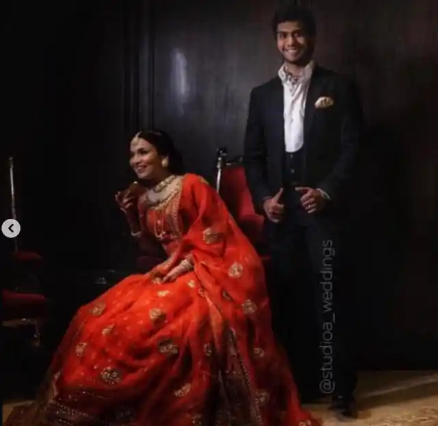 Vishagan looks dapper in a suit while Soundarya is setting major bride goals.