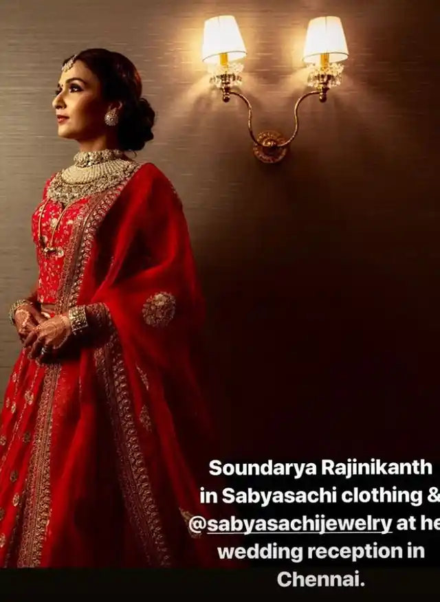 Soundarya turned a Sabyasachi bride for her reception.