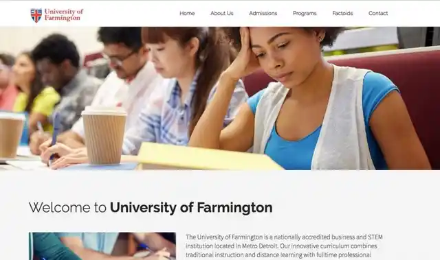 Here’s what the University of Farmington’s website looked like before the arrests were made. 