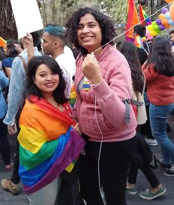 Lameeya (left) and Naina at a Pride march.