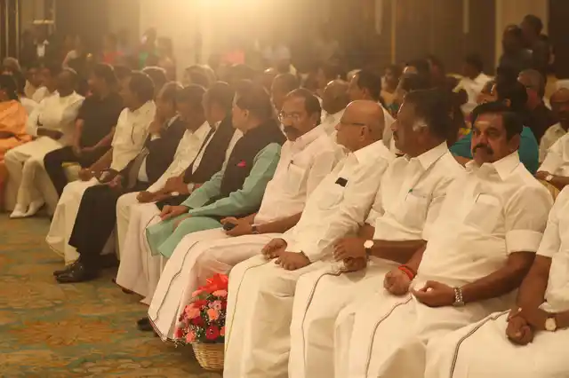 Chief Minister Edappadi Palaniswami, Deputy Chief Minister O Panneerselvam along with AIADMK ministers at Rajinikanth’s wedding.