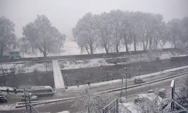 A view of the city after heavy snowfall in Srinagar.