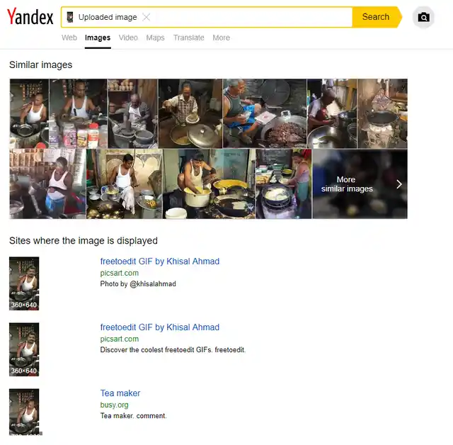 Results from a reverse search of the image shared along with the post.