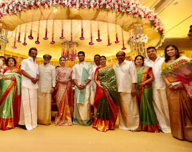 DMK party President MK Stalin with the Rajinikanth family.