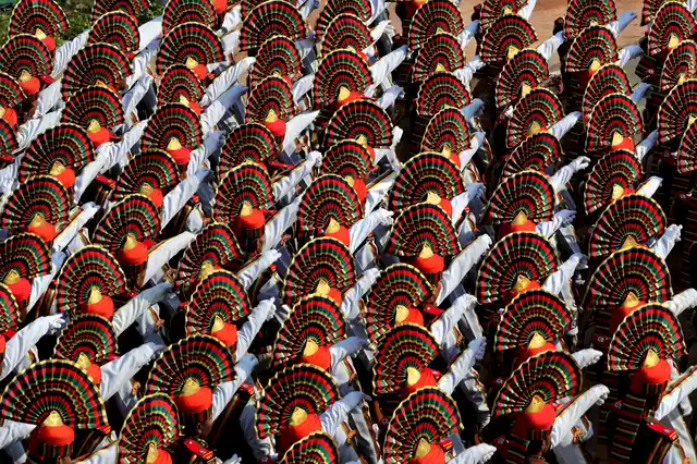 Indian Paramilitary soldiers march past Rajpath, the ceremonial boulevard, at the end of the Republic Day parade in New Delhi, India, Saturday, 26 January 2019. Thousands of Indians have converged on a ceremonial boulevard to watch a display of the country’s military power and cultural diversity amid tight security during national day celebrations. 
