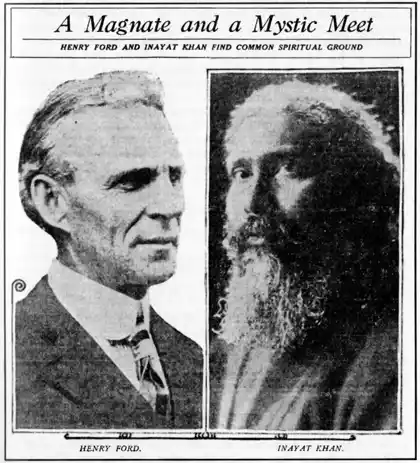An article in The Detroit News, (Sunday, 7 February 1926) reports the meeting between Inayat Khan and Henry Ford. 
