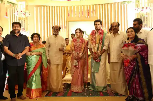 Veteran journalist Nakkheeran with the couple. Actor Latha is also seen in the picture.