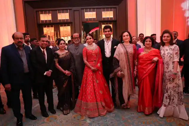 Mukesh Ambani, wife Nita Ambani with the couple and family.