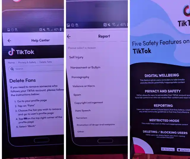 Tik Tok lets you delete users and report them also. 
