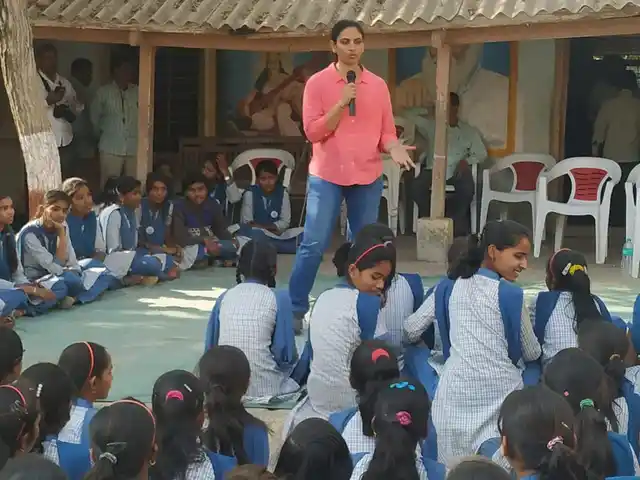 Neha Shrimal holding self-defence workshops in schools in Maharashtra. 