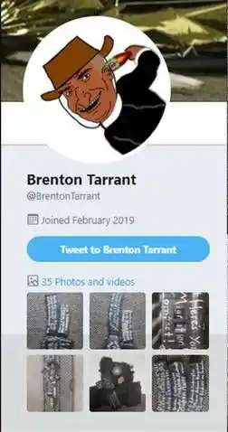 A screenshot of Tarrant’s now-deleted Twitter account. 
