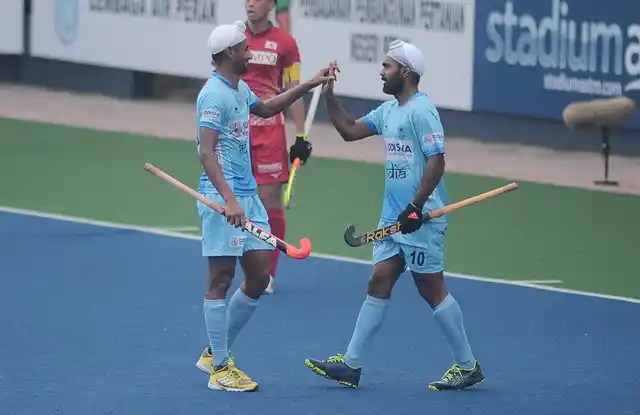 It was a diving effort by Simranjeet Singh (right) that put India ahead by 2-0.