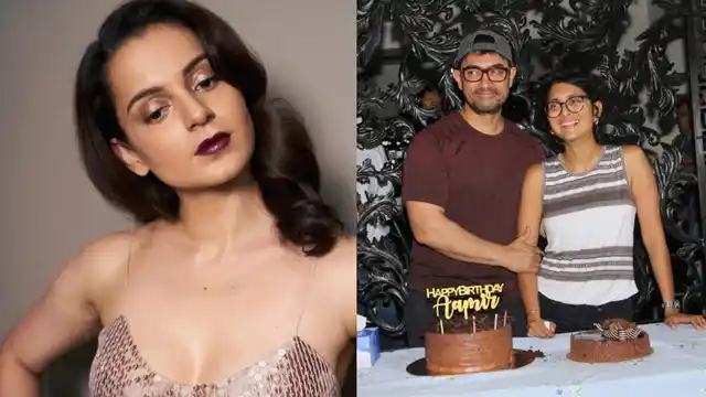 Kangana Ranaut, and Aamir Khan and Kiran Rao at the media event.