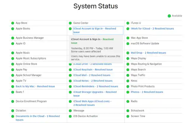 Various products of iCloud were not accessible to users.