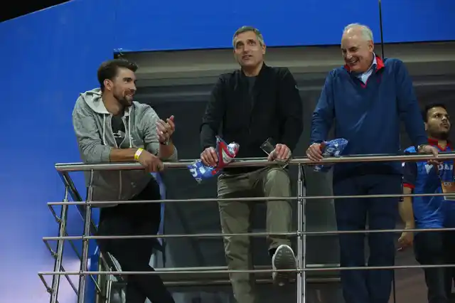 Michael Phelps at the Feroz Shah Kotla stadium in New Delhi.