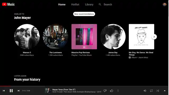 This is how YouTube Music looks on the web.
