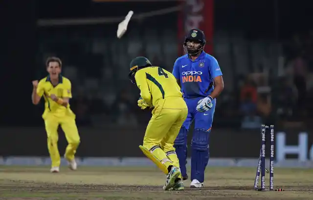Rohit Sharma top-scored with 56 as India fell short by 35 runs in their series-deciding fifth ODI against Australia at New Delhi.