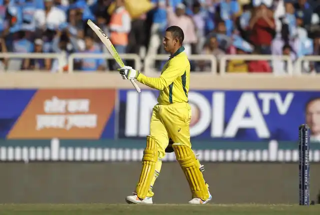 Usman Khawaja (104, 113 balls) scored his maiden ODI ton during Australia’s third one-dayer against India.