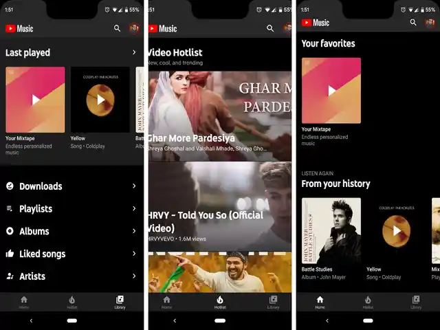 Black coloured interface of YouTube Music.