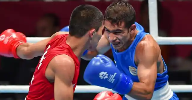 Amit Panghal in action during Asian Boxing Championship.