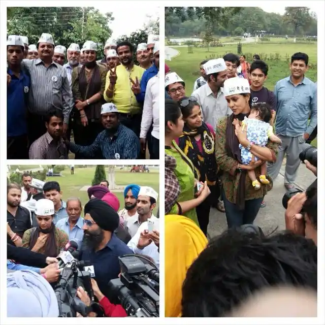 In third photo (anti-clockwise) Gul Panag with renowned musician Rabbi Shergill, during an election campaign in 2014.