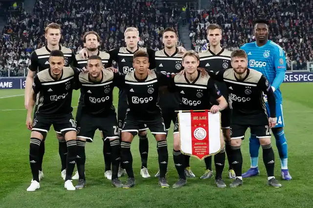 Ajax team poses for photographers prior to the start of the Champions League quarter final, second leg soccer match between Juventus and Ajax, at the Allianz stadium in Turin, Italy, Tuesday, April 16, 2019. 